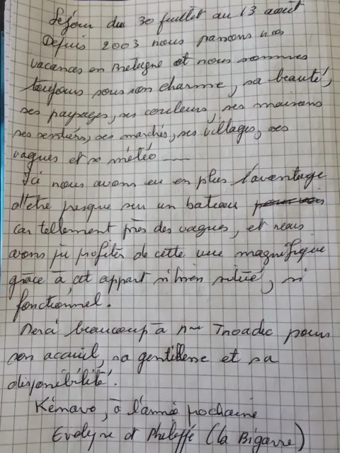 Avis manuscrit de Évelyne et Philippe Bigarré